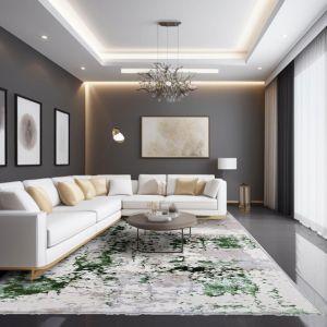 Covor Modern, Elegant, Sufragerie/Dormitor, Crem/Verde, Milano, BR0566B