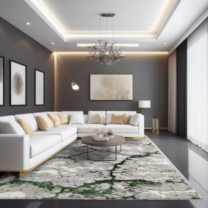 Covor Modern, Elegant, Sufragerie/Dormitor, Crem/Verde, Milano, BR0595B